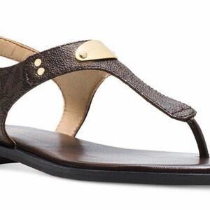 Michael Kors MK Plate Thong sandals-signature logo with gold hardware sz10